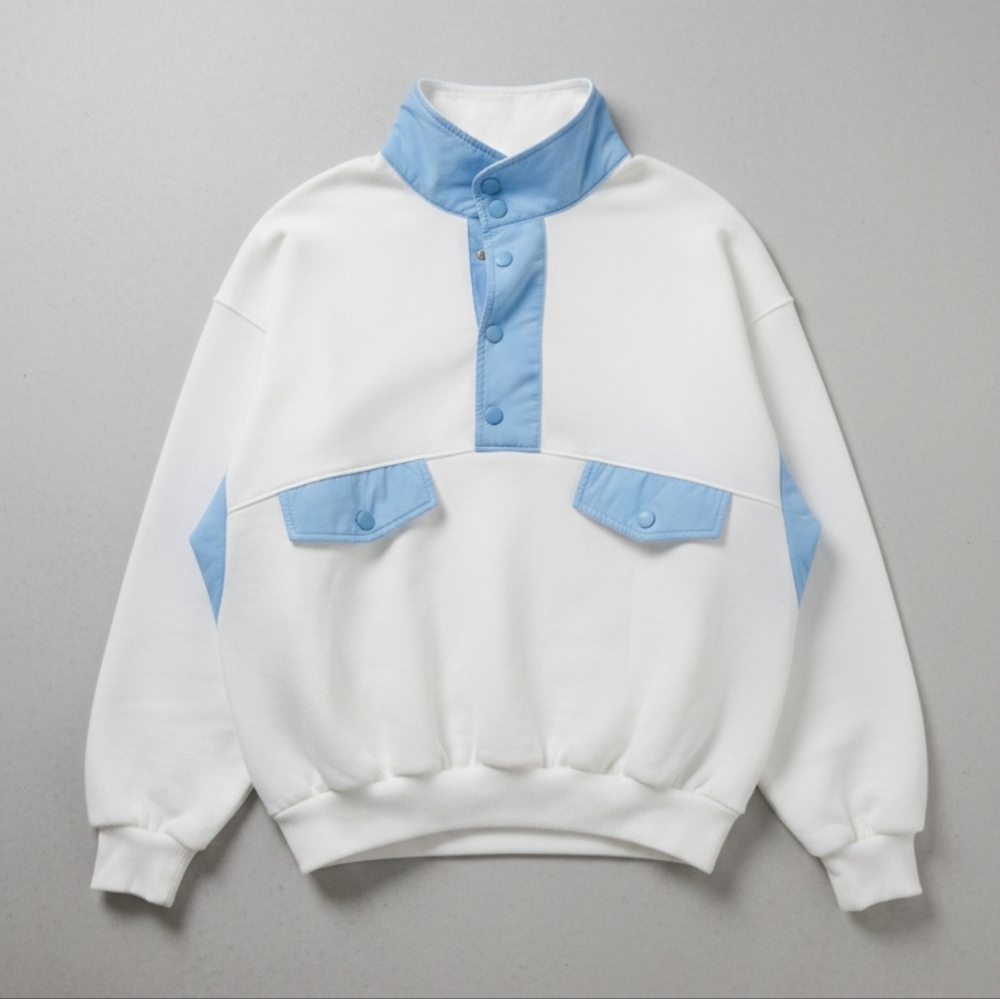 White and Blue Pullover Sweatshirt